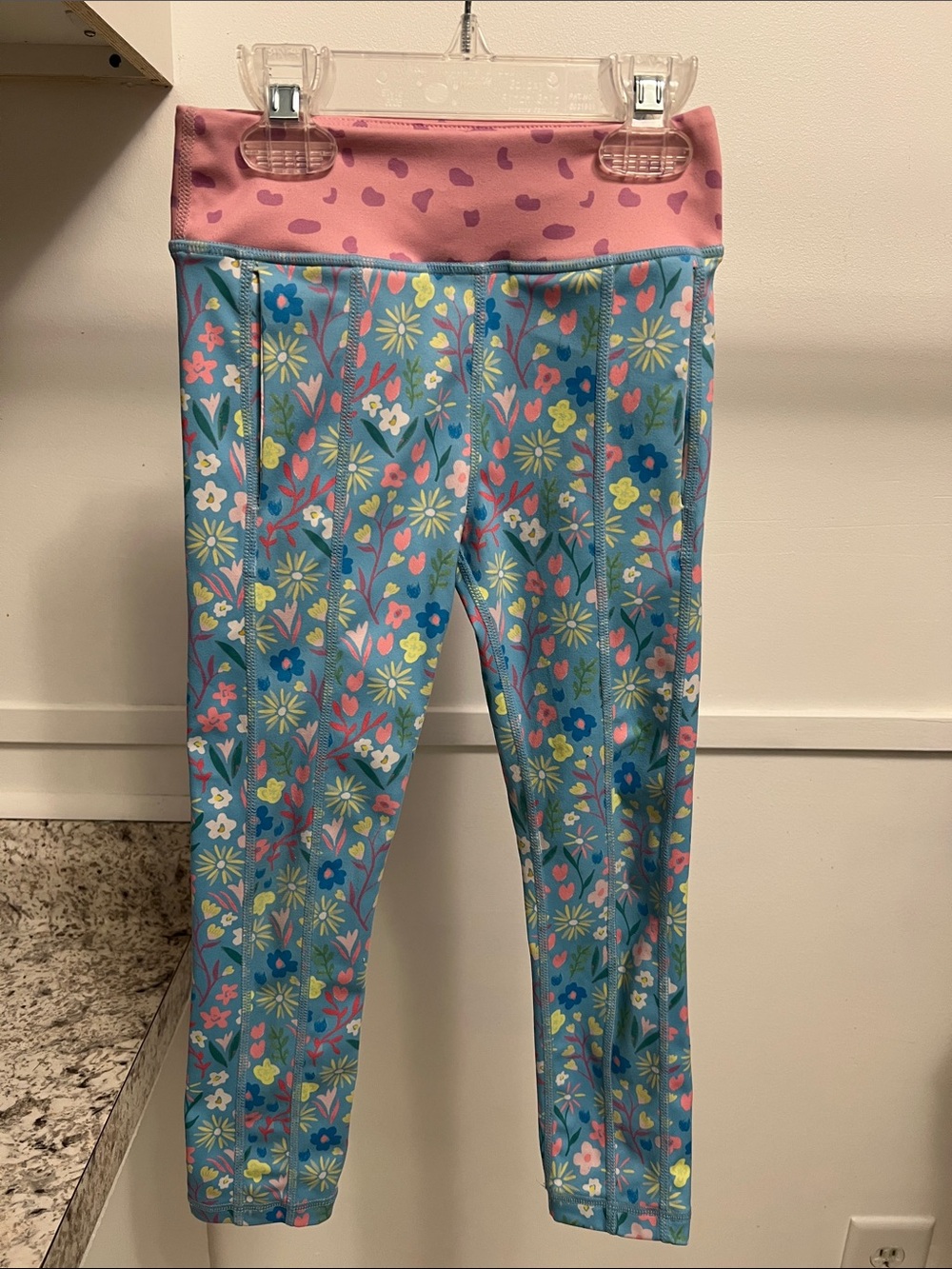 Matilda Jane Blue Floral Leggings with Pink Waistband